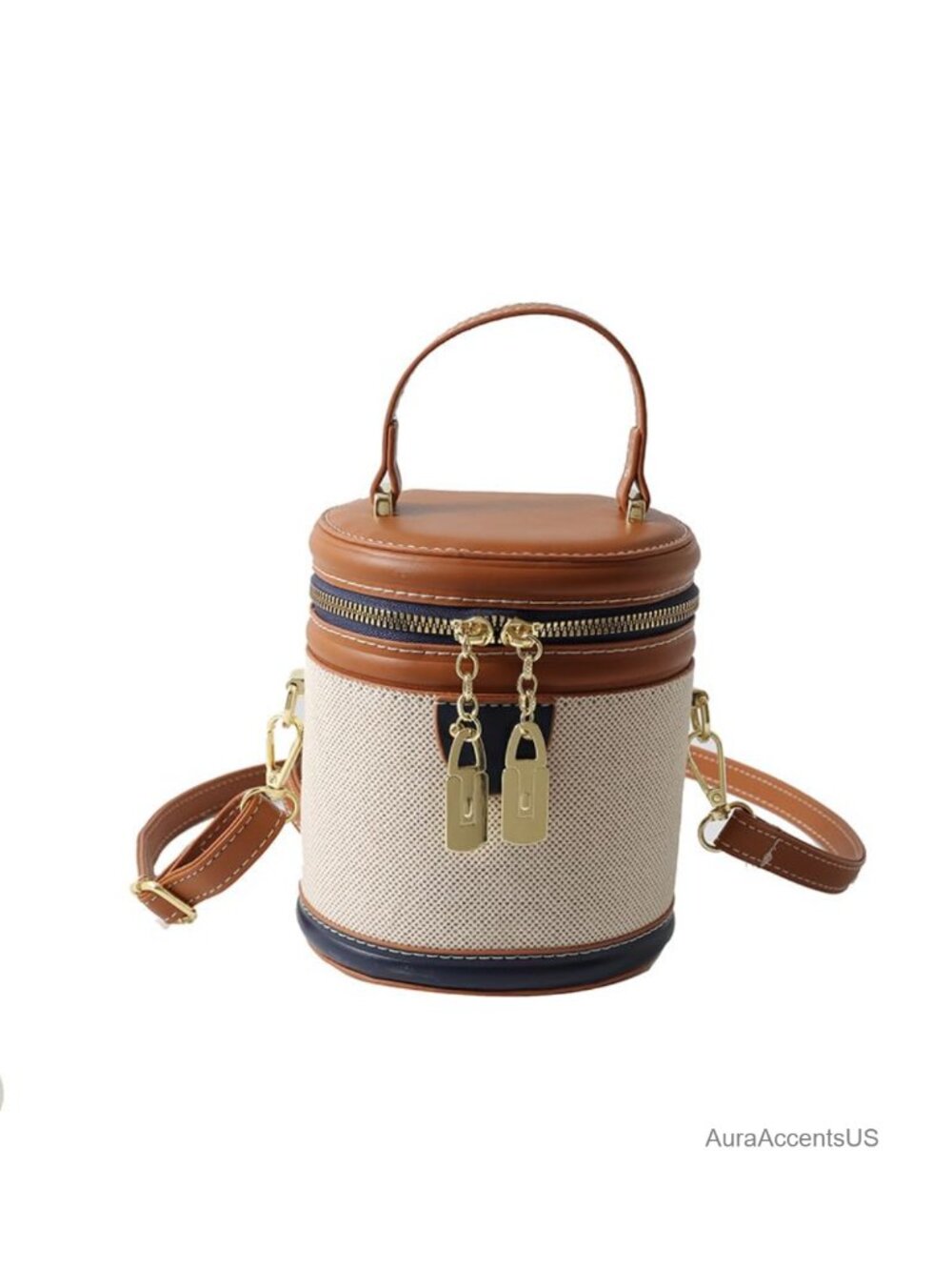 Retro Color Block Bucket Bag PU Leather Crossbody Handbag Faux Leather Barrel